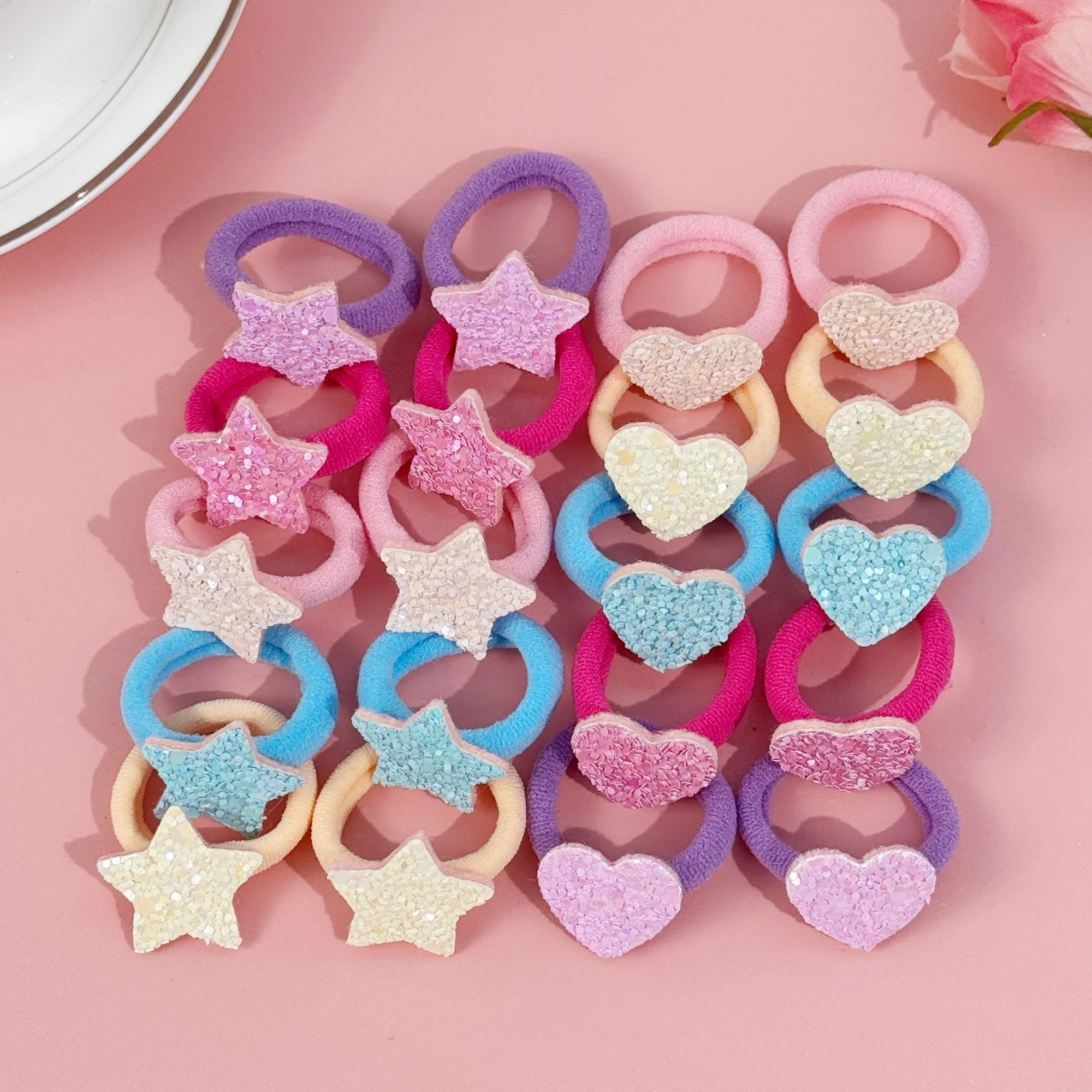 20/40pcs Cute Glitter Star Hair Ties Girls Heart Hair Bands Elastic Nylon Headband Ponytail Holder Kids Baby Hair Accessories thumbnail 3