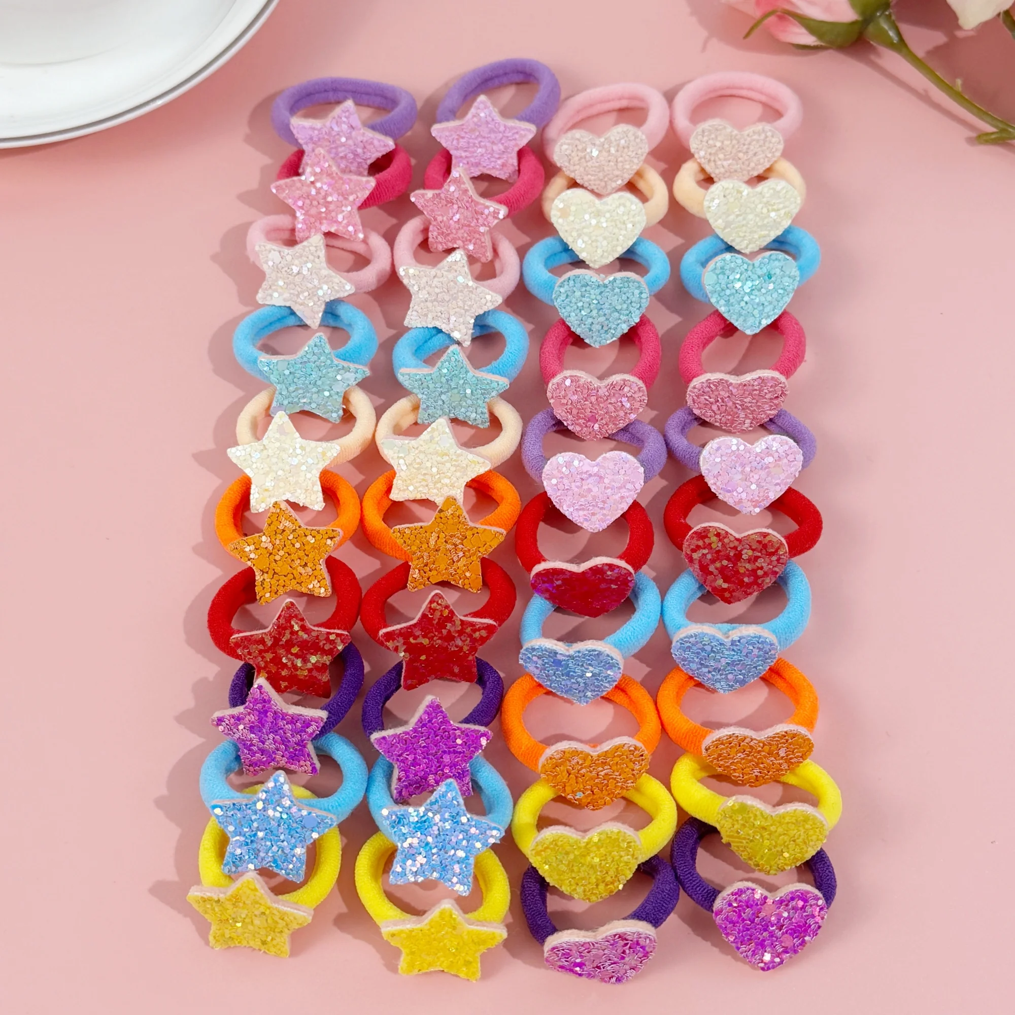20/40pcs Cute Glitter Star Hair Ties Girls Heart Hair Bands Elastic Nylon Headband Ponytail Holder Kids Baby Hair Accessories thumbnail 2