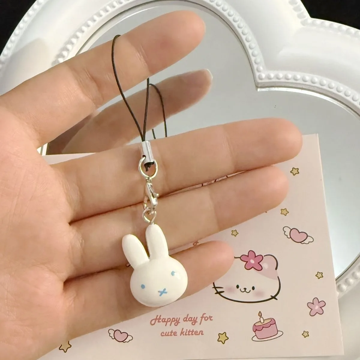 Kawaii Miffy Rabbit Keychain Cute Cartoon Soft and Adorable Girl Heart Cream Bell Cartoon Bag Decoration Best Friend Gift thumbnail 3