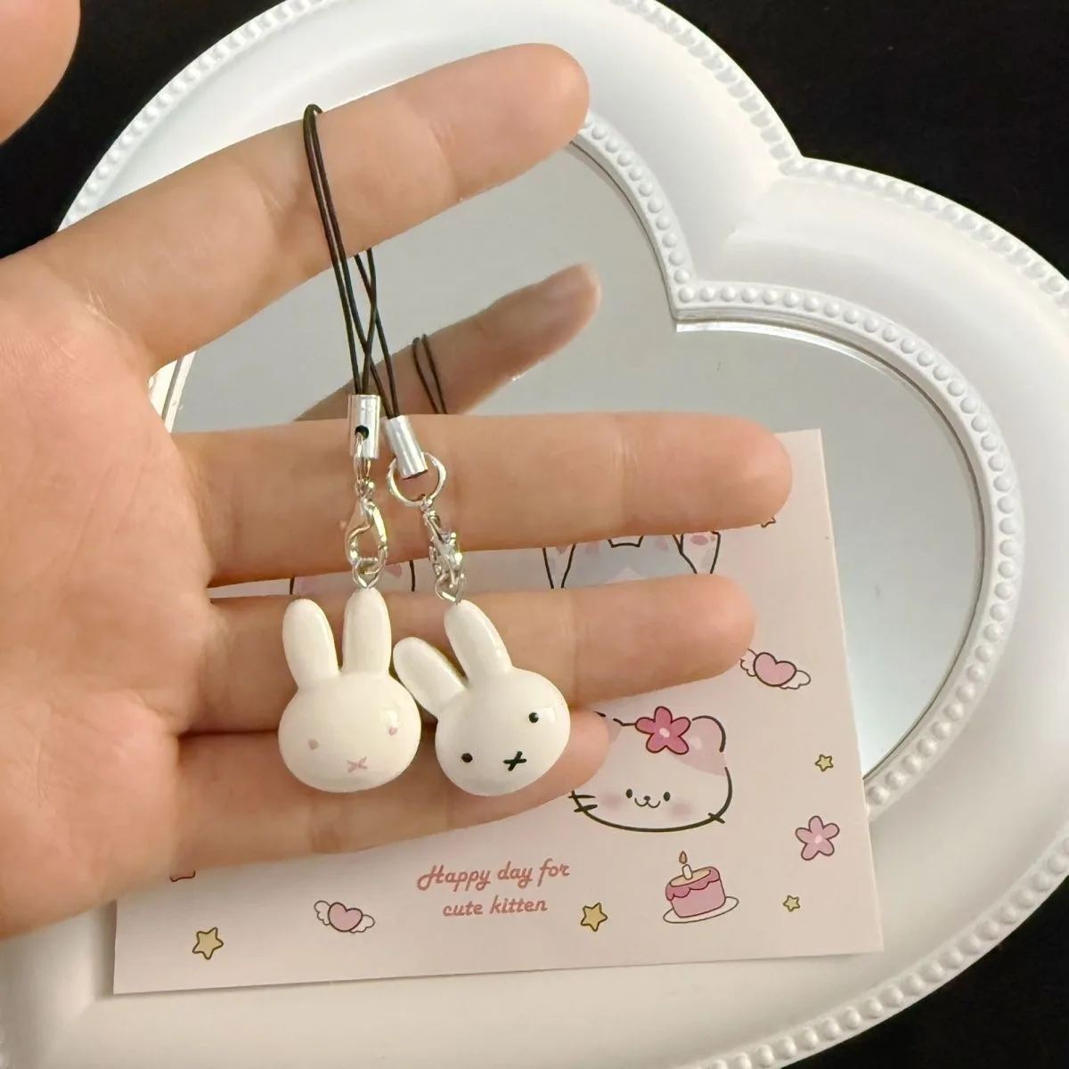 Kawaii Miffy Rabbit Keychain Cute Cartoon Soft and Adorable Girl Heart Cream Bell Cartoon Bag Decoration Best Friend Gift thumbnail 6