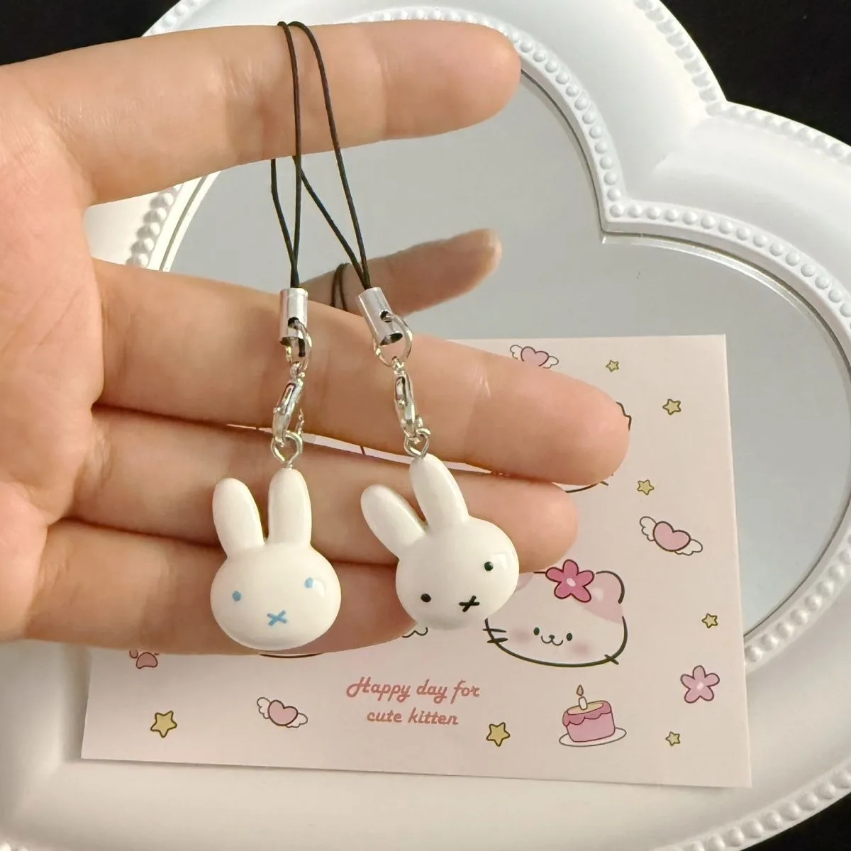 Kawaii Miffy Rabbit Keychain Cute Cartoon Soft and Adorable Girl Heart Cream Bell Cartoon Bag Decoration Best Friend Gift thumbnail 2