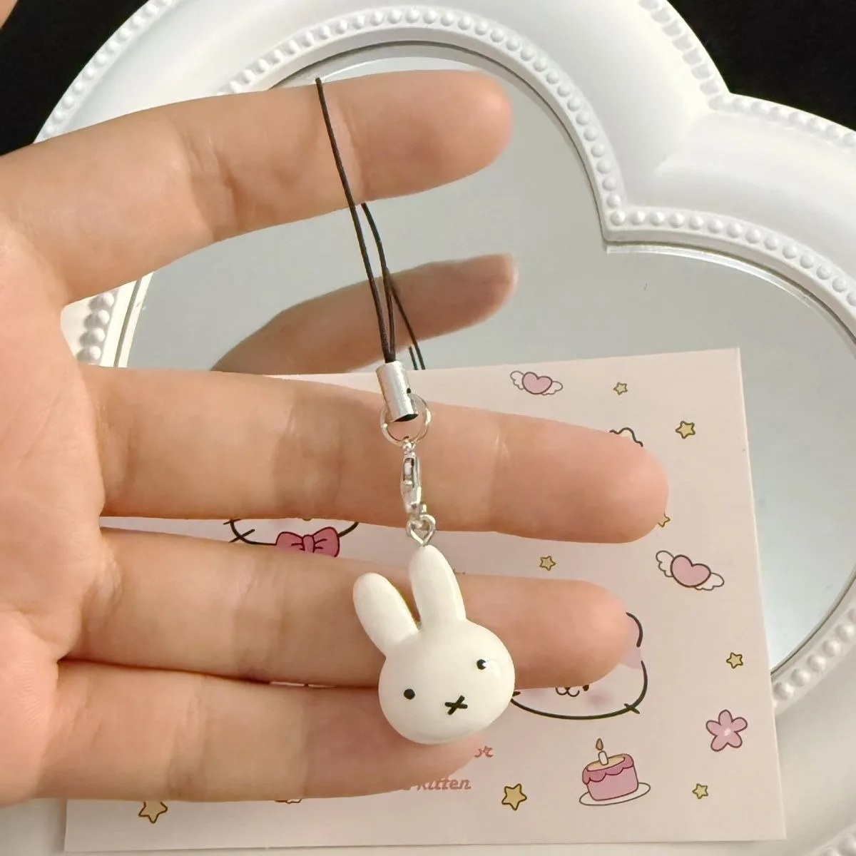 Kawaii Miffy Rabbit Keychain Cute Cartoon Soft and Adorable Girl Heart Cream Bell Cartoon Bag Decoration Best Friend Gift thumbnail 4