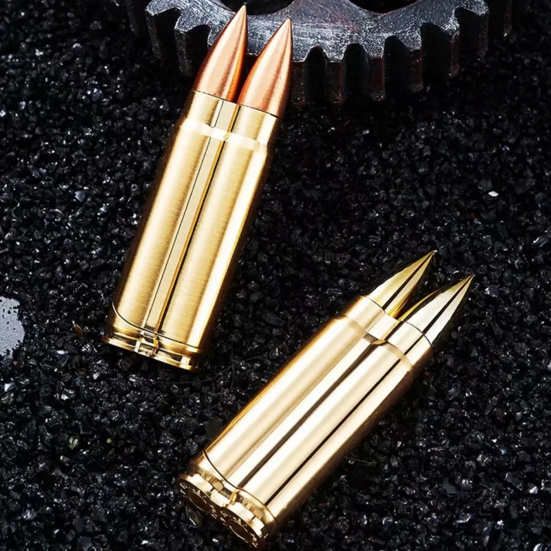 Outdoor Windproof Double Bullet Shaped Inflatable Lighter Metal Military Bullet Model, Portable Lighter New Men's Smoking Gift thumbnail 6