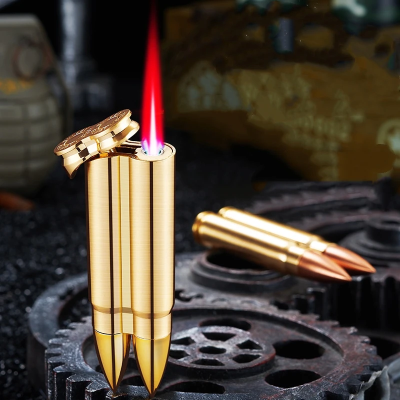 Outdoor Windproof Double Bullet Shaped Inflatable Lighter Metal Military Bullet Model, Portable Lighter New Men's Smoking Gift thumbnail 3