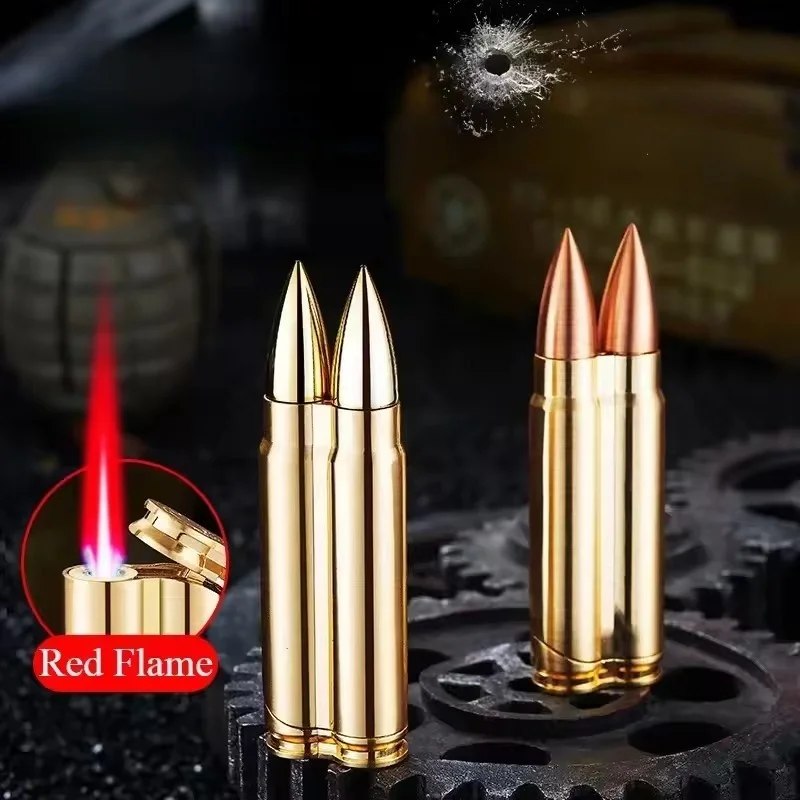 Outdoor Windproof Double Bullet Shaped Inflatable Lighter Metal Military Bullet Model, Portable Lighter New Men's Smoking Gift
