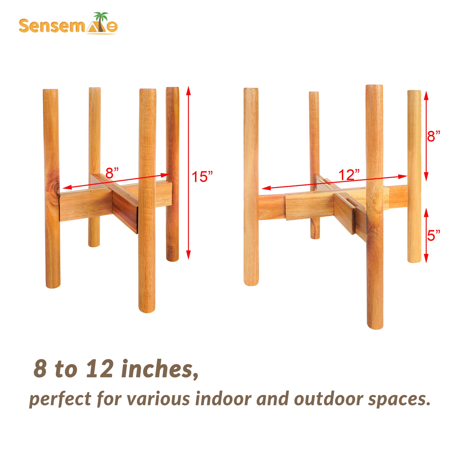 Adjustable Plant Stand Acacia Wood Flower Pot Holder Indoor Outdoor 8-12 Inch Pots Living Room Patio Garden Plant Display Rack thumbnail 2