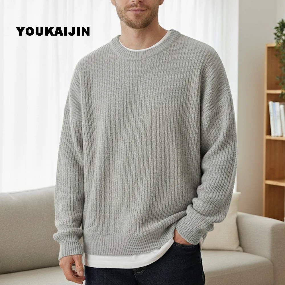 Autumn Crew Neck Solid Color Pullover Sweaters for Men Casual Slim Fit Knitted Sweater High Street Fashion Korean Clothing thumbnail 5