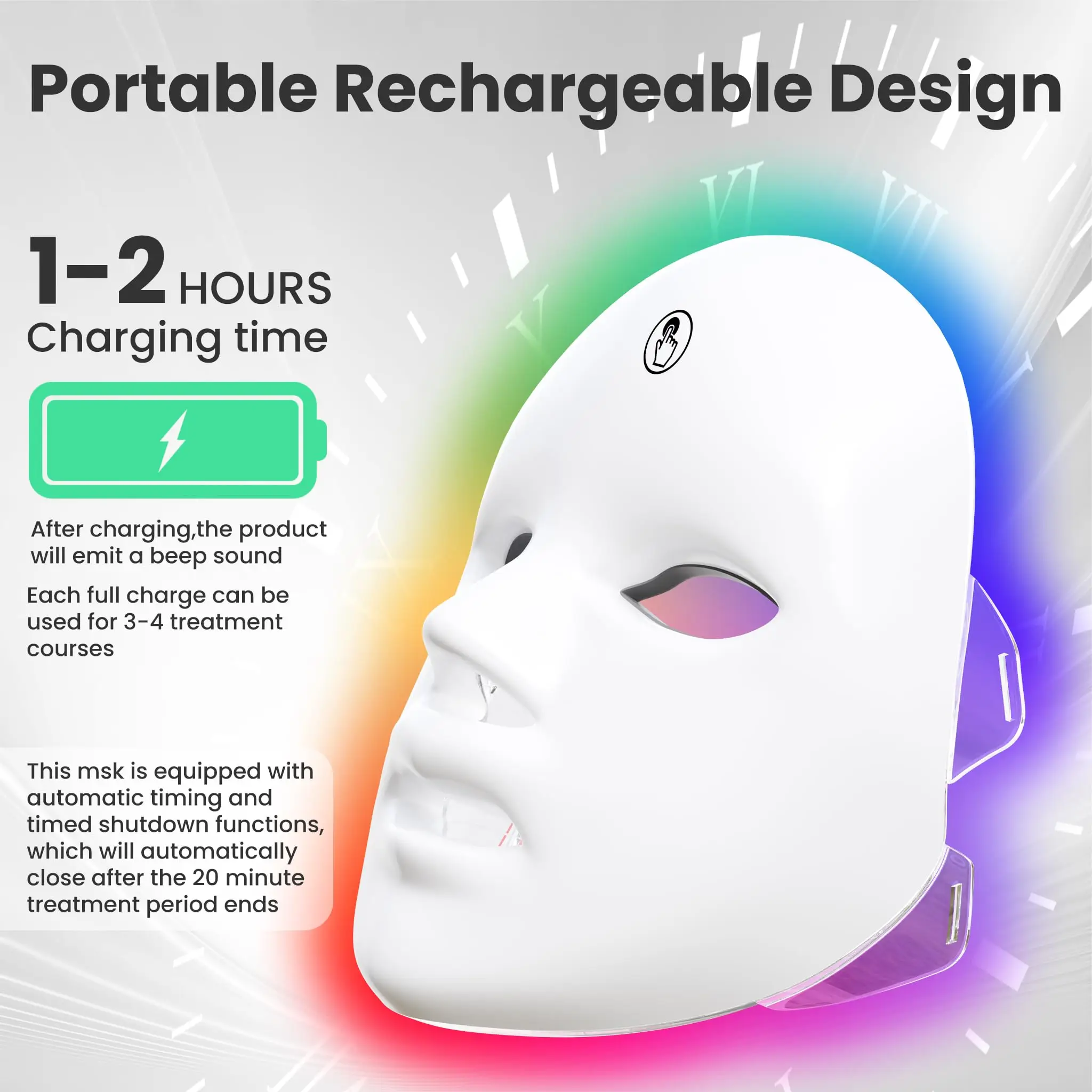 7-1 Colors LED Facial Skin Care Mask,Red Light Mask for Face, Rejuvenation Home Face Lifting Whitening Beauty Device thumbnail 3
