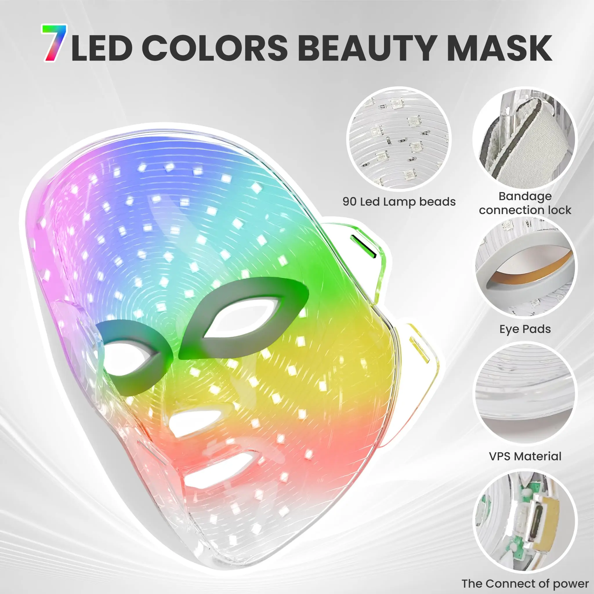 7-1 Colors LED Facial Skin Care Mask,Red Light Mask for Face, Rejuvenation Home Face Lifting Whitening Beauty Device thumbnail 2