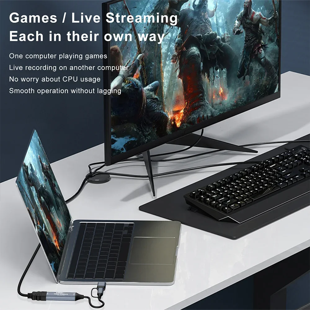 1080P Capture Card 4K HDMI-compatible to USB-A/USB-C USB2.0 Capture Video Audio Recording for OBS Studio PotPlayer QT Player thumbnail 3