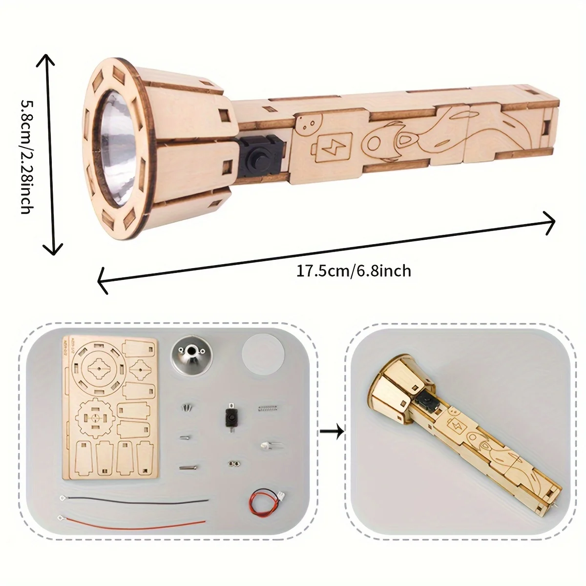 3D Wooden Puzzle Flashlight Model Kits DIY Small Production Set for  Physics Science Experiments thumbnail 2