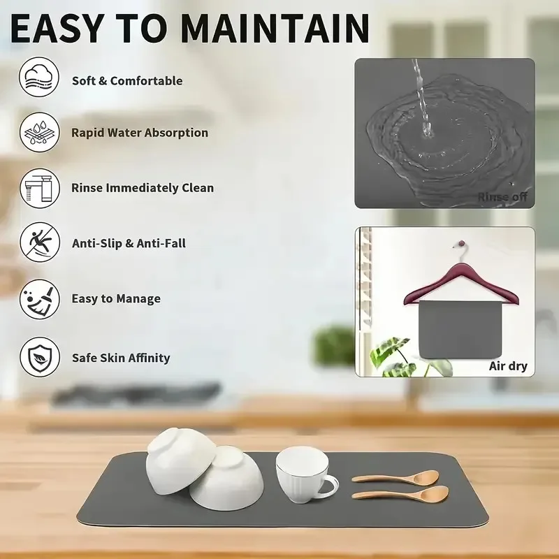 Kitchen Super Absorbent Mat Coffee Dish Draining Mat Drying Mat Quick Dry Bathroom Drain Pad Kitchen Faucet Placemat thumbnail 5