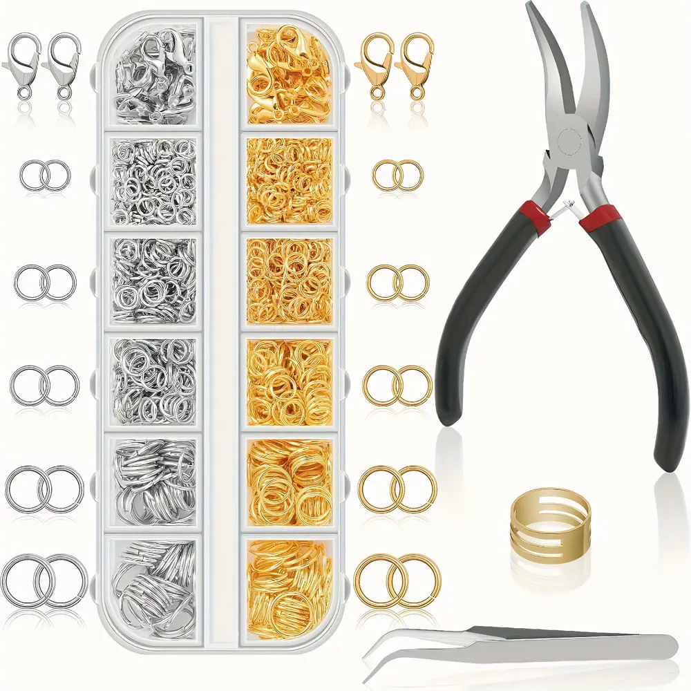 1Box Jewelry Findings Kits Zinc Alloy Jump Rings Lobster Clasps for DIY Bracelet Necklace Chain Accessories Making Supplies ﻿