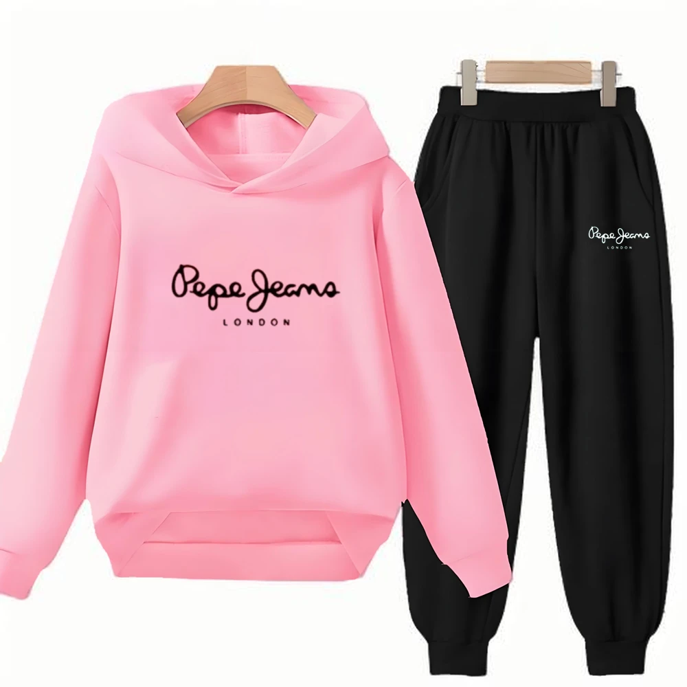 Boy Girls Children's Hoodies suit Tops+bottom Toddle black Sweatshirr white child 3-12 year Pink fashion printing Coat clothing thumbnail 4