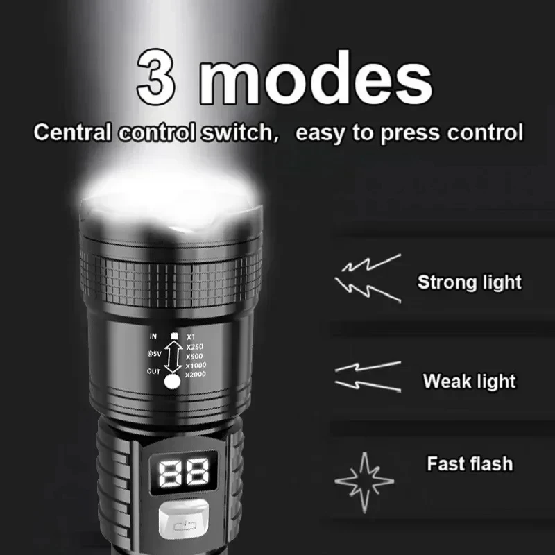 100000LM Super Bright Flashlight Type-C Rechargeable LED Torch Long Range Tactical Lamp for Outdoor Waterproof Camping Lantern thumbnail 2
