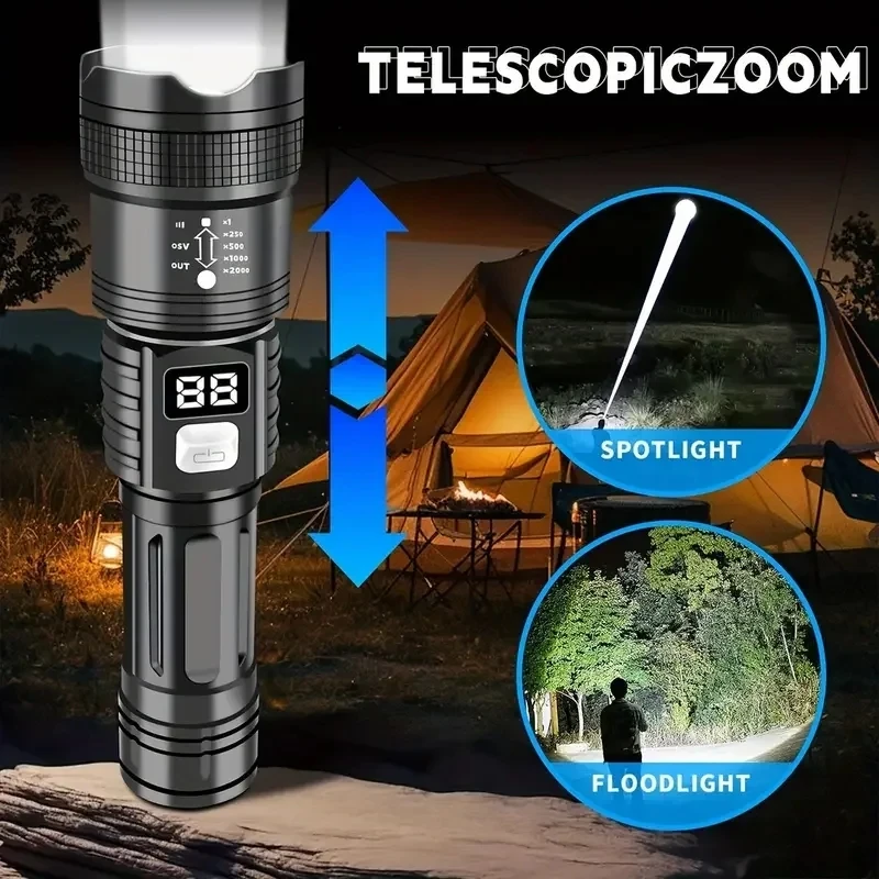 100000LM Super Bright Flashlight Type-C Rechargeable LED Torch Long Range Tactical Lamp for Outdoor Waterproof Camping Lantern thumbnail 3