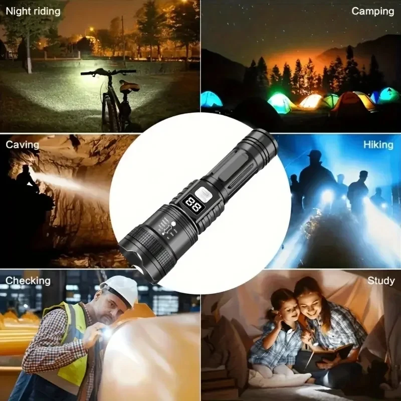 100000LM Super Bright Flashlight Type-C Rechargeable LED Torch Long Range Tactical Lamp for Outdoor Waterproof Camping Lantern thumbnail 5