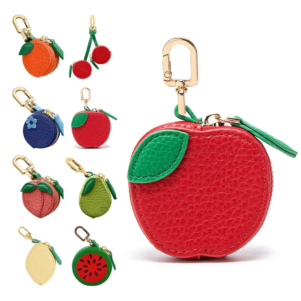 PU Leather Coin Purse Fruit Strawberry Lemon Apple Shape Mini Wallet Cute Hanging Multifunctional Bag Accessories