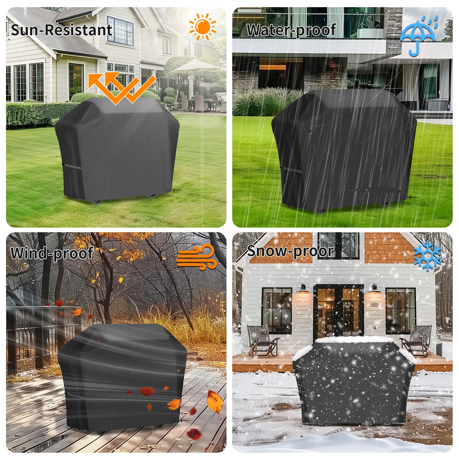 Outdoor BBQ Grill Covers For Charcoal & Gas Grills Waterproof Anti-Dust Weather-Resistant Anti-UV Heavy Duty Barbecue Cover thumbnail 6