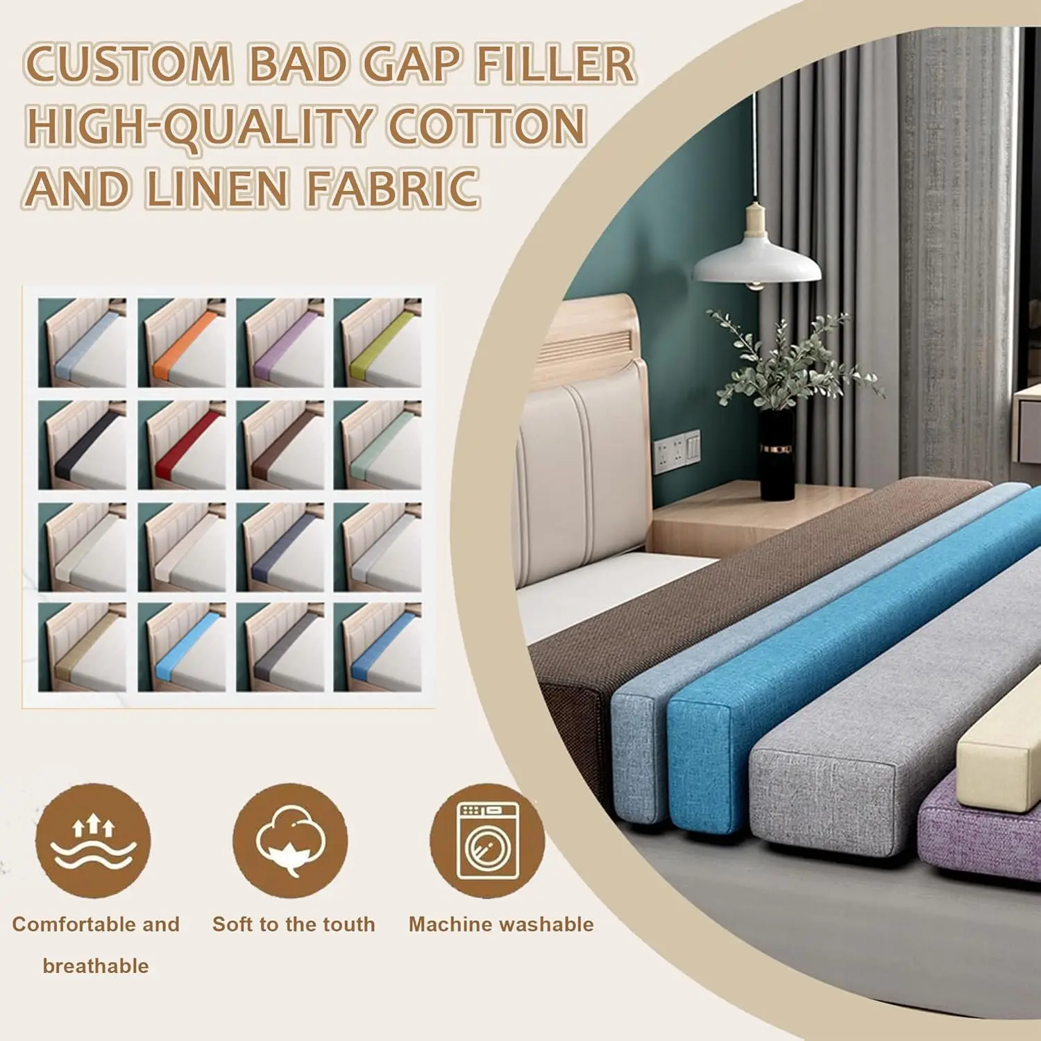 Custom Mattress Bed Gap Filler Bed Extender Headboard Pillow Closed Gap between Mattress Headboard and Wall Bed Cushion Sofa Pad thumbnail 5