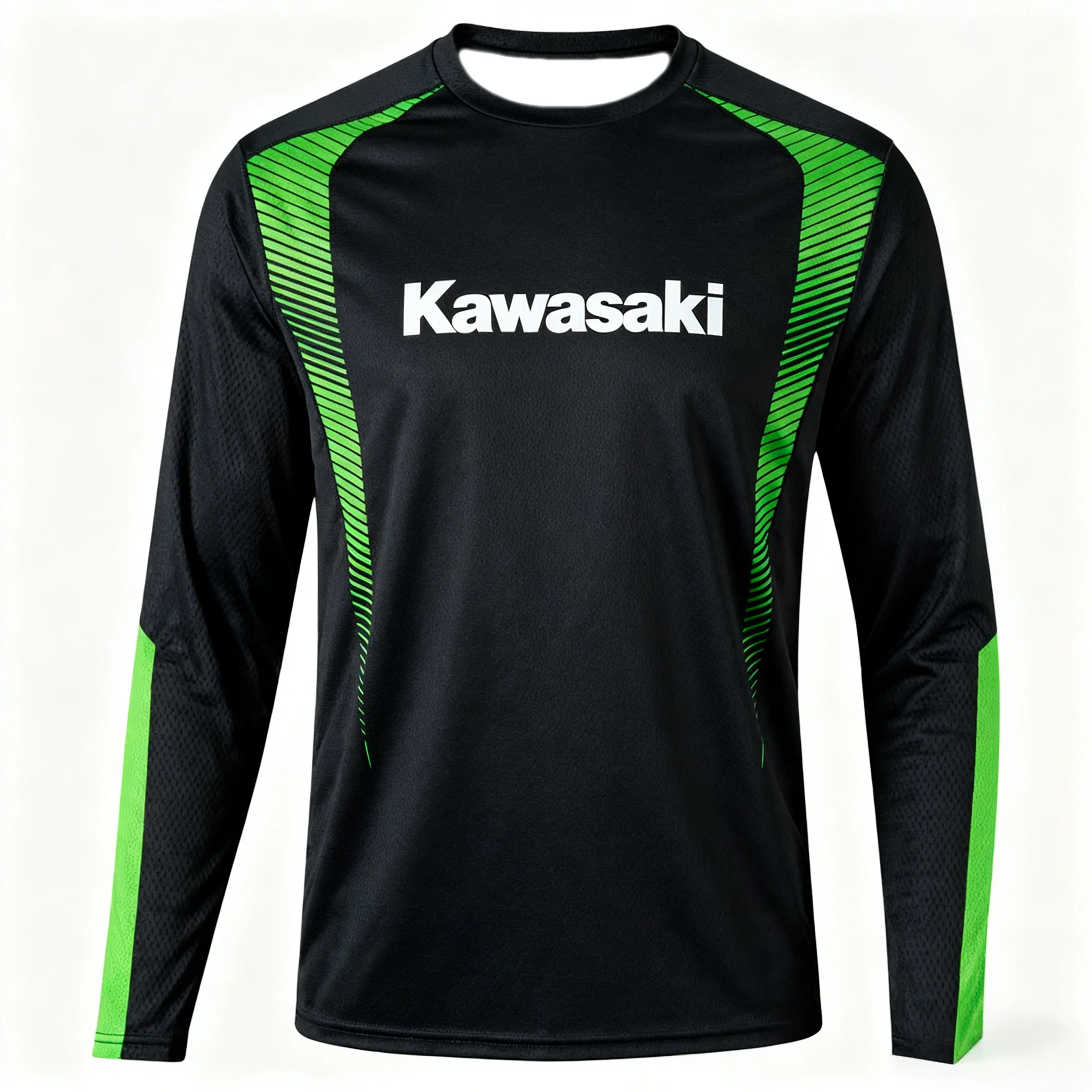 Moto Fans Kawasaki Long - Sleeve Shirt, Featuring A Black with Green and The Kawasaki Logo, Ideal for Motorcycle Fans thumbnail 2