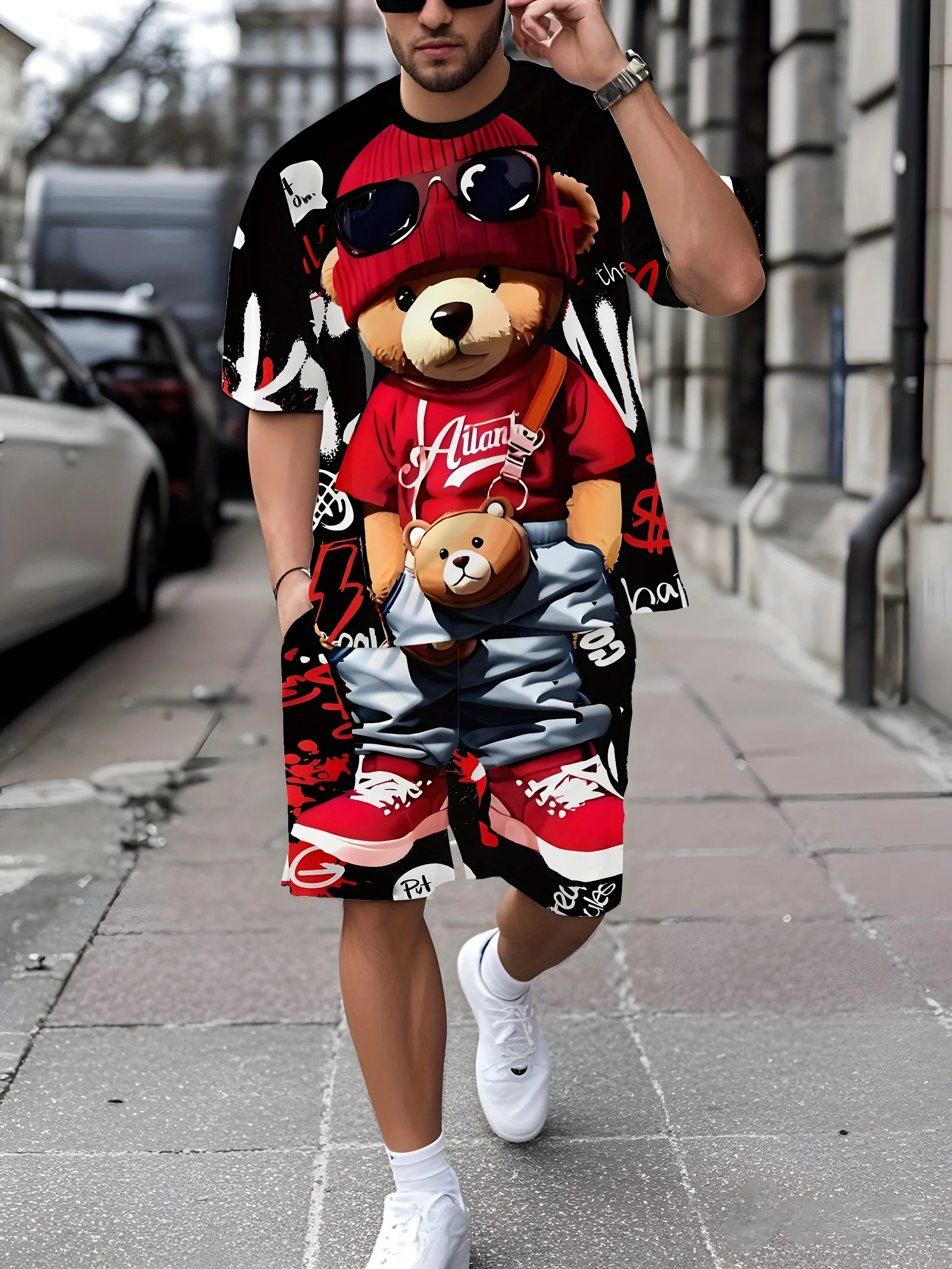 The 2025 summer new men's set features street casual fashion sportiness softness breathability and 3D printing thumbnail 2