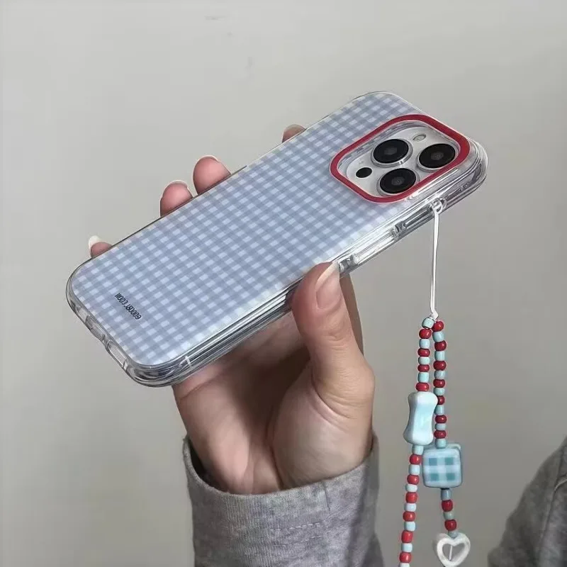 Fashion Blue Checkered Grid Pattern Phone Case For iPhone 17 Pro 16 15 14 13 12 11 Pro Max 16e X XR XS Max 7 8 Plus Soft Cover thumbnail 3