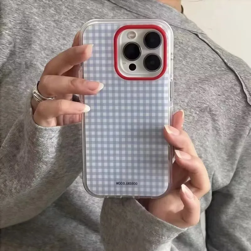 Fashion Blue Checkered Grid Pattern Phone Case For iPhone 17 Pro 16 15 14 13 12 11 Pro Max 16e X XR XS Max 7 8 Plus Soft Cover thumbnail 5