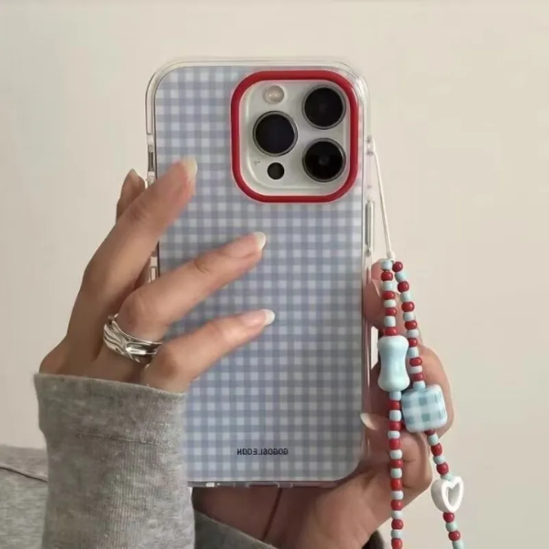 Fashion Blue Checkered Grid Pattern Phone Case For iPhone 17 Pro 16 15 14 13 12 11 Pro Max 16e X XR XS Max 7 8 Plus Soft Cover thumbnail 2