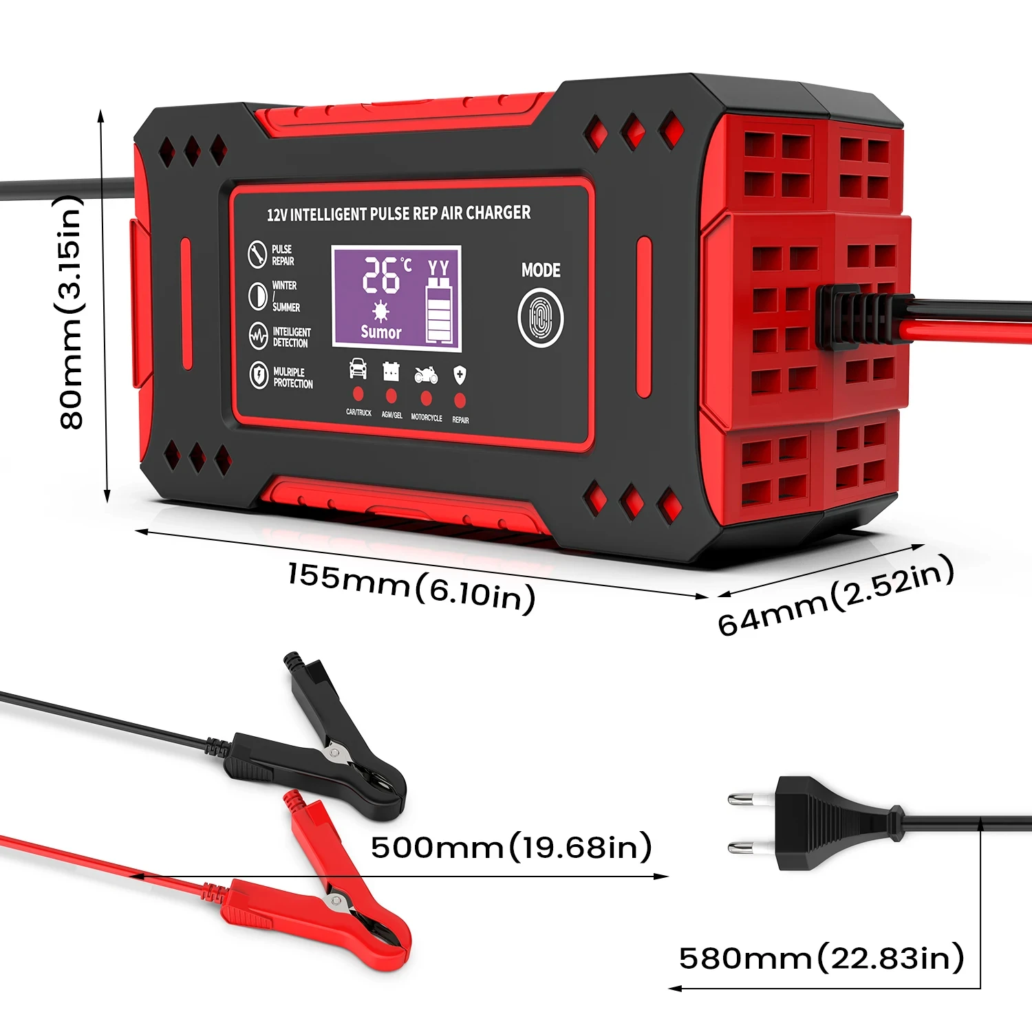 Charger Car and Motorcycle Battery Charging Unit Lead-Acid Battery Repair LCD Display 6A 12V Intelligent Car Battery thumbnail 2