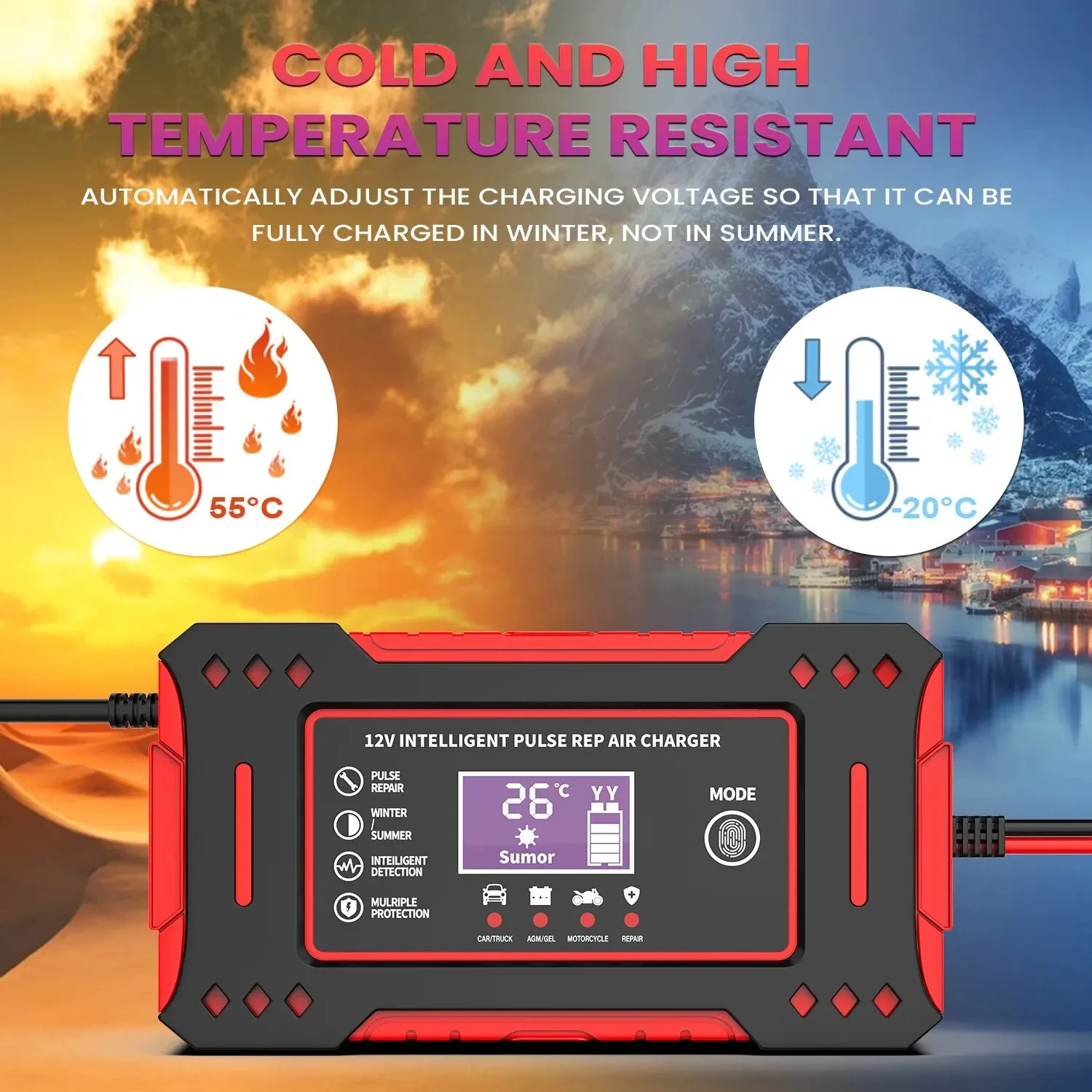 Charger Car and Motorcycle Battery Charging Unit Lead-Acid Battery Repair LCD Display 6A 12V Intelligent Car Battery thumbnail 3