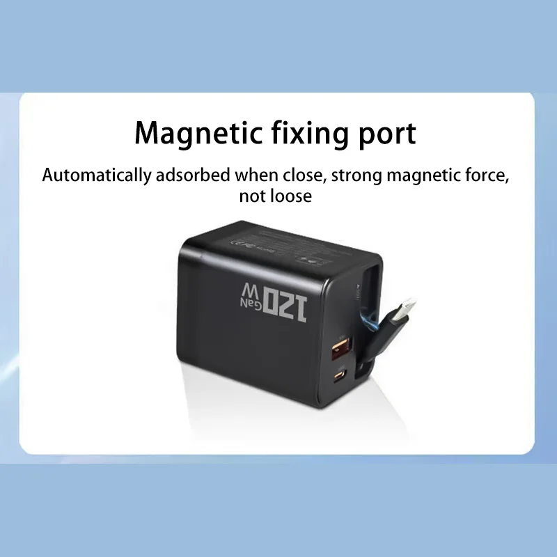 120W Charger Equipped With Telescopic Gallium Nitride Fast Charging Data Cable Phone Charger Adapter For Android IPhone Charger thumbnail 4