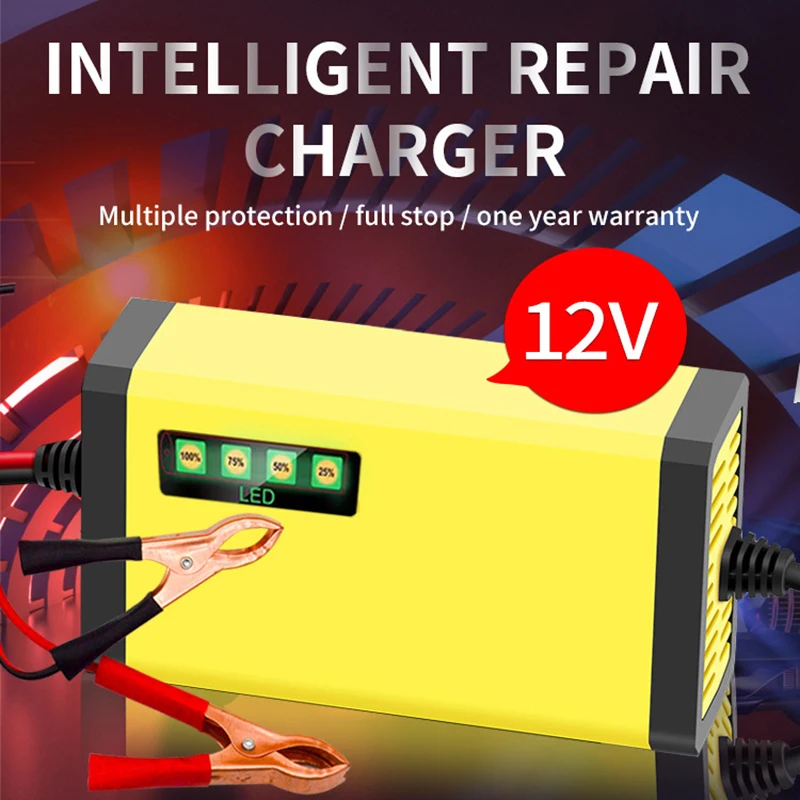 12V Smart Pulse Repair Battery Charger With Power Display 12V 2A Car Moto Truck Power Adapters For Lead Acid Battery EU US Plug thumbnail 4