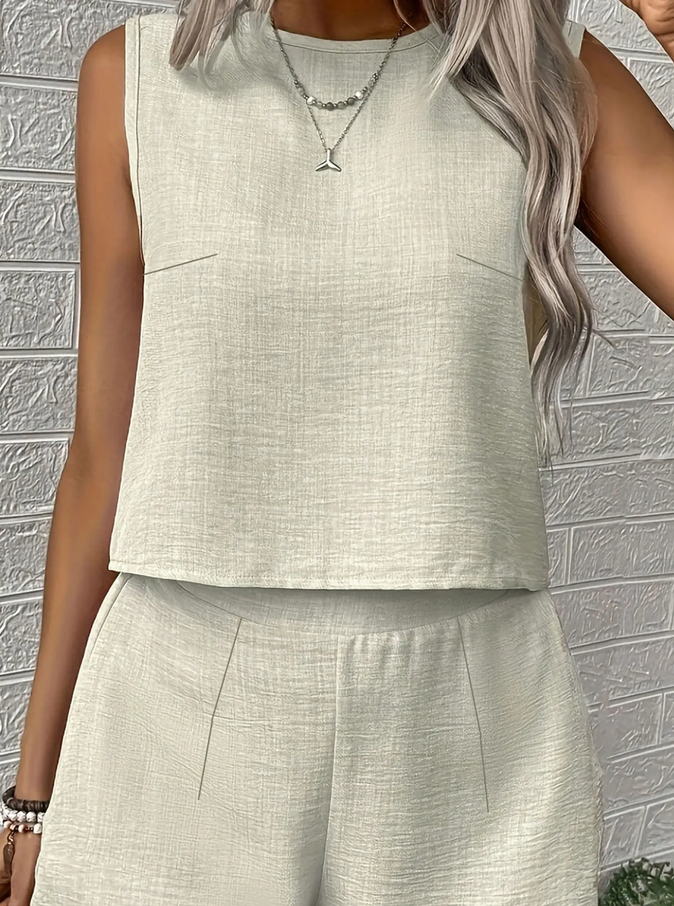 Apricot Ladies Large Size Woven Casual Set Comfortable Fashionable plus Size Outfit Women's Clothing Set Apricot thumbnail 6