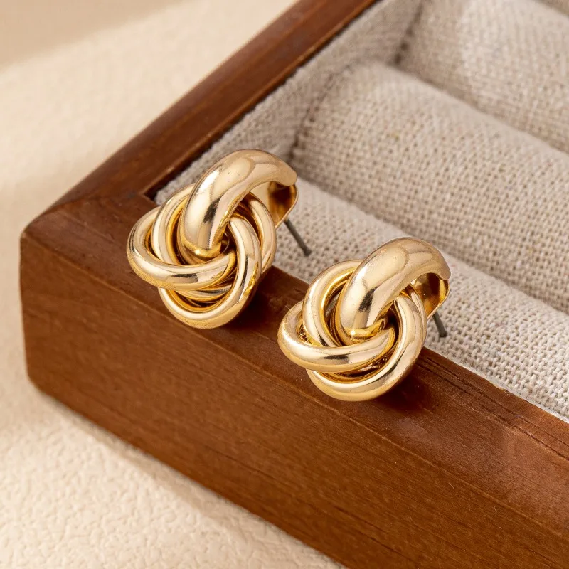 Fashion Stainless Steel Chunky Knot Earrings for Women Vintage Simple Multi-layer Circle Round Drop Earrings Punk Jewelry Gifts thumbnail 3