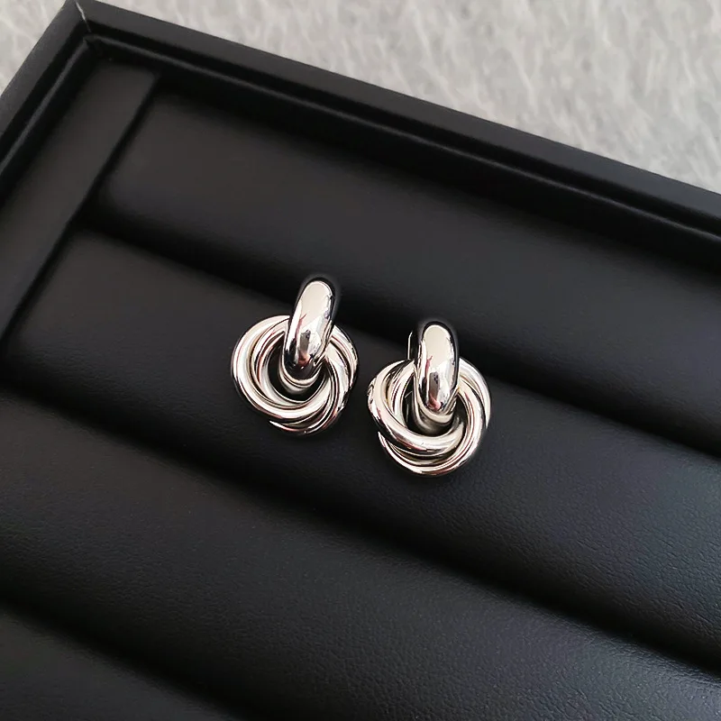 Fashion Stainless Steel Chunky Knot Earrings for Women Vintage Simple Multi-layer Circle Round Drop Earrings Punk Jewelry Gifts thumbnail 5