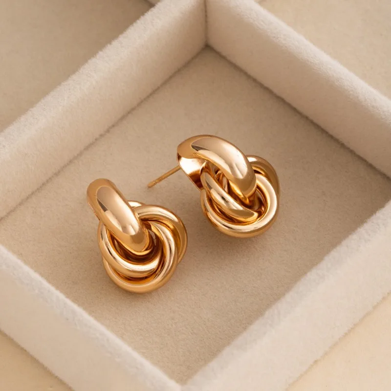 Fashion Stainless Steel Chunky Knot Earrings for Women Vintage Simple Multi-layer Circle Round Drop Earrings Punk Jewelry Gifts thumbnail 4