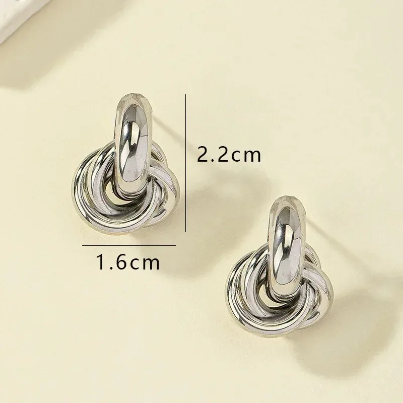 Fashion Stainless Steel Chunky Knot Earrings for Women Vintage Simple Multi-layer Circle Round Drop Earrings Punk Jewelry Gifts thumbnail 6