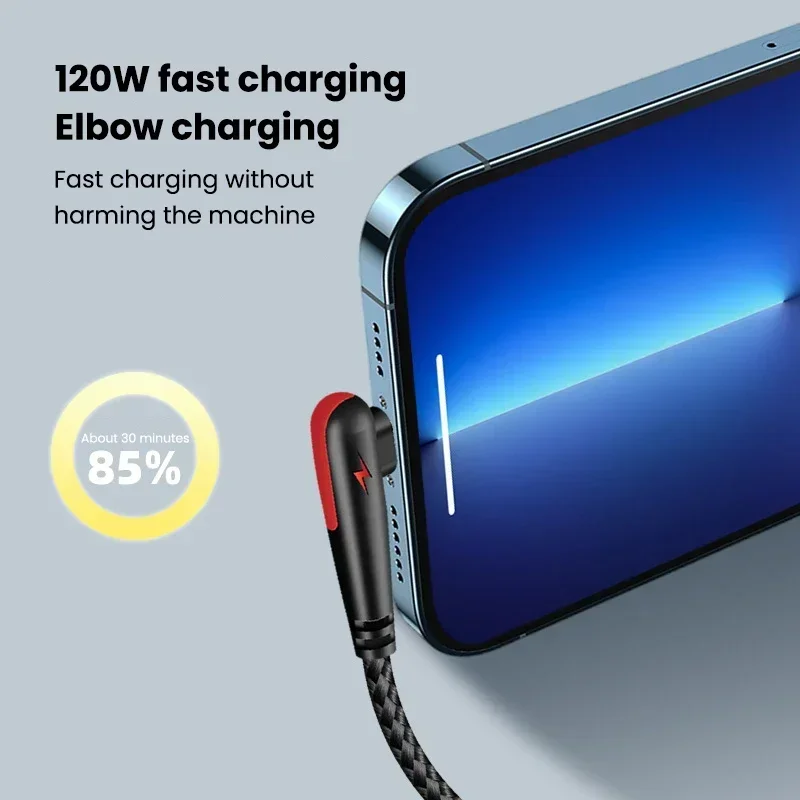 120W USB C Cable Fast Charging 90 Degree Cord For Electronic general smart devices Quick Charging Data Wire Charger Cable thumbnail 4