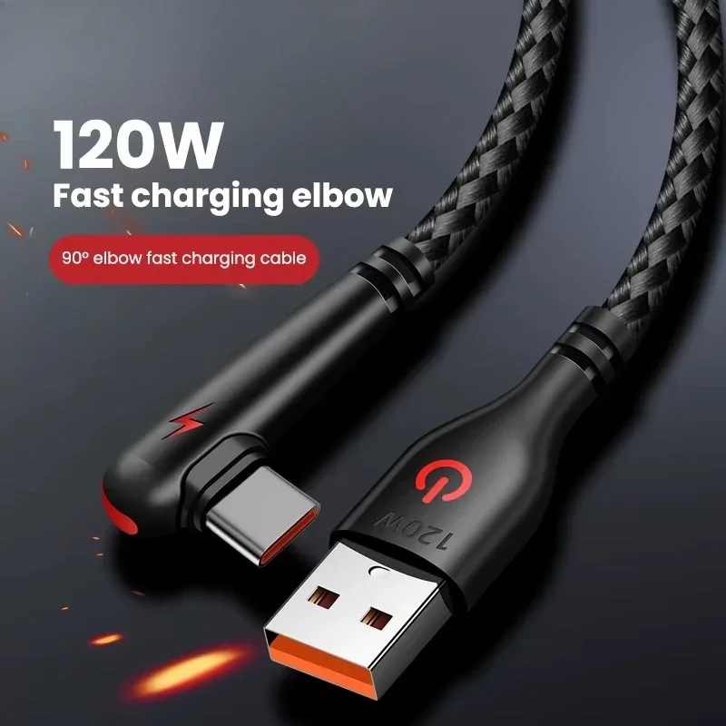 120W USB C Cable Fast Charging 90 Degree Cord For Electronic general smart devices Quick Charging Data Wire Charger Cable thumbnail 3