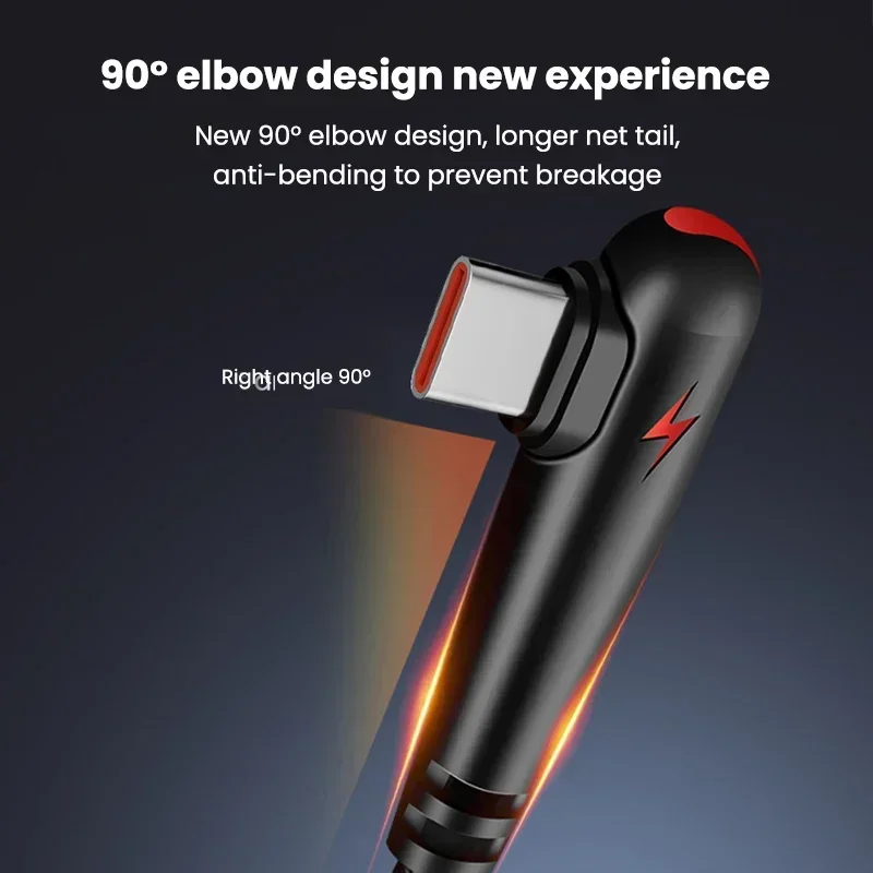 120W USB C Cable Fast Charging 90 Degree Cord For Electronic general smart devices Quick Charging Data Wire Charger Cable thumbnail 5