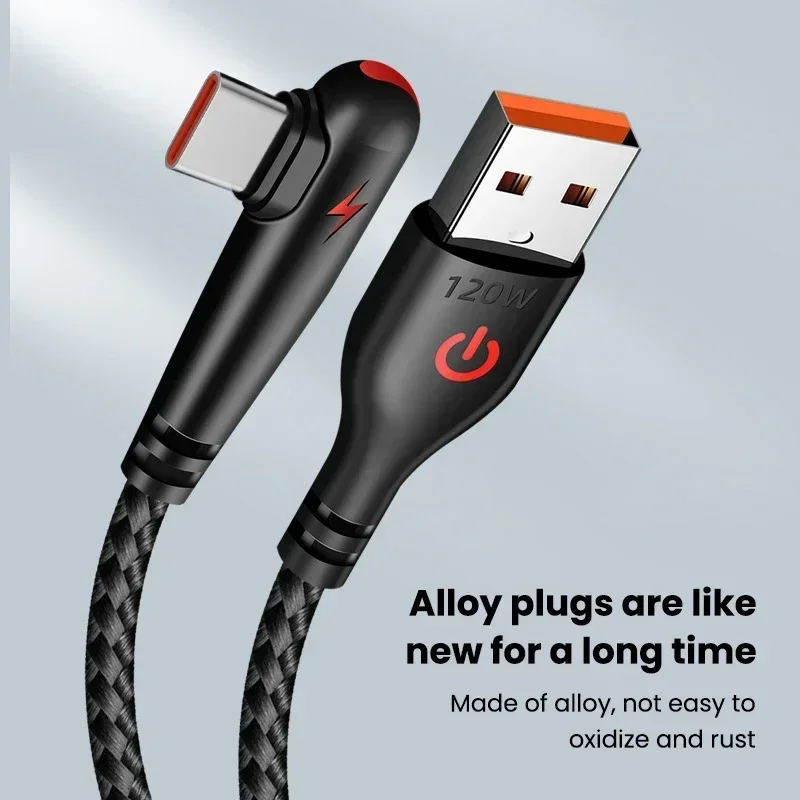 120W USB C Cable Fast Charging 90 Degree Cord For Electronic general smart devices Quick Charging Data Wire Charger Cable thumbnail 6