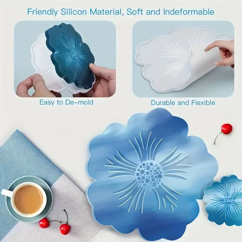 DIY Flower Shape Coaster Mold Silicone for Epoxy Resin Handmade Craft Fruit Dish Clay Plaster Casting Mould Home Decor thumbnail 5