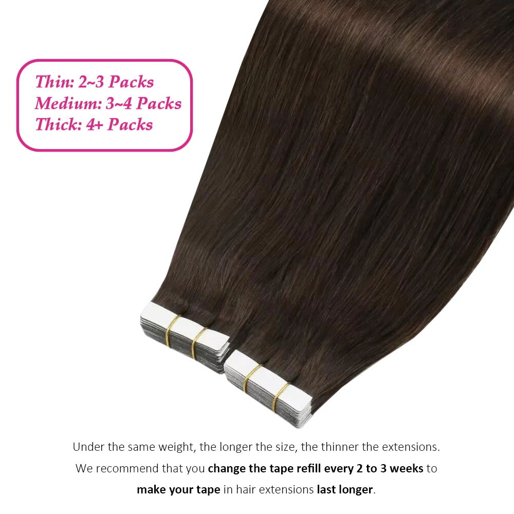 Dark Brown Tape In Hair Extensions Human Hair 20pcs 100% Remy Human Hair Straight Seamless Invisible Tape In Hair Extensions thumbnail 3