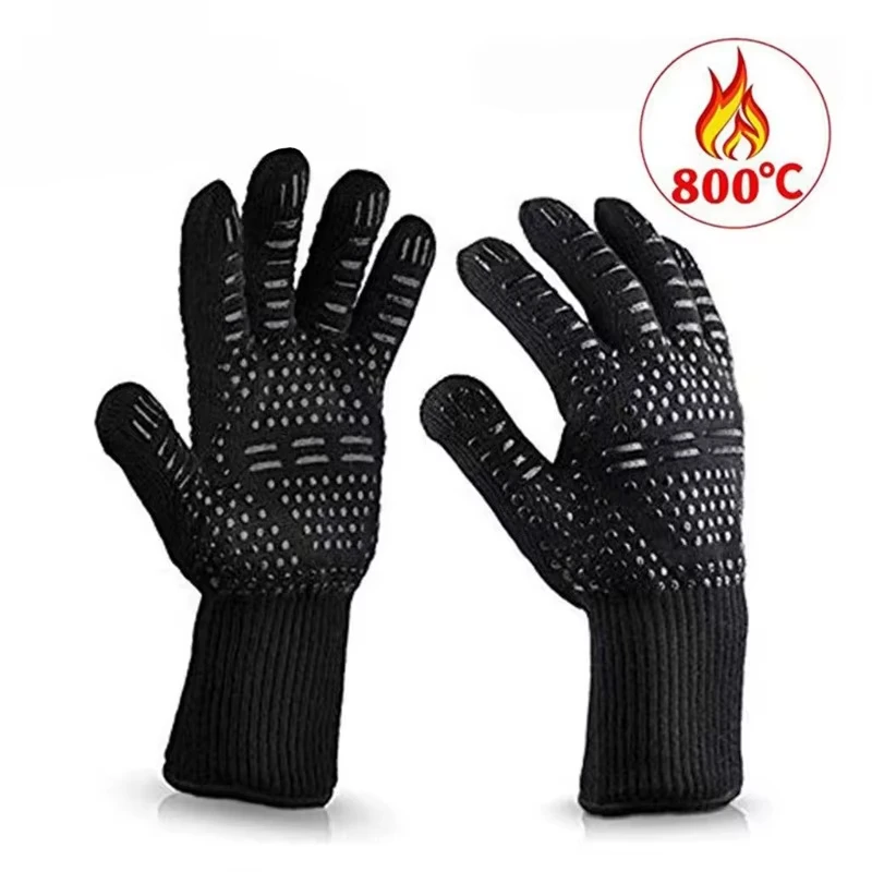 One Piece BBQ Gloves High Temperature Resistance Oven Mitts 500 800 Degrees Fireproof Barbecue Heat Insulation Microwave Gloves thumbnail 4