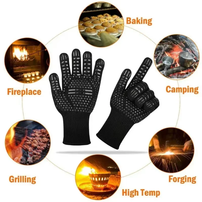 One Piece BBQ Gloves High Temperature Resistance Oven Mitts 500 800 Degrees Fireproof Barbecue Heat Insulation Microwave Gloves thumbnail 3
