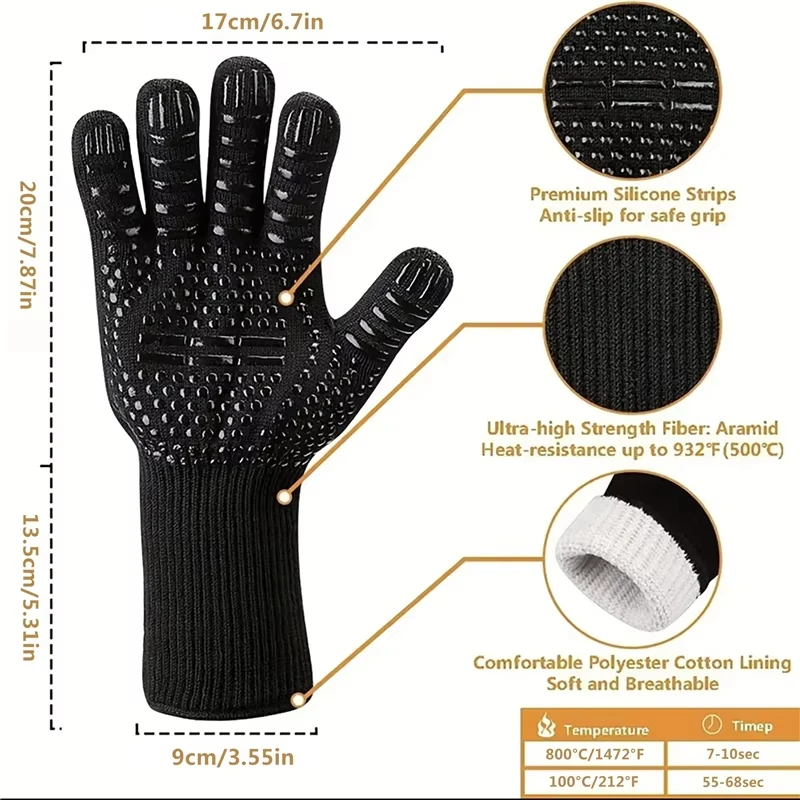 One Piece BBQ Gloves High Temperature Resistance Oven Mitts 500 800 Degrees Fireproof Barbecue Heat Insulation Microwave Gloves thumbnail 5