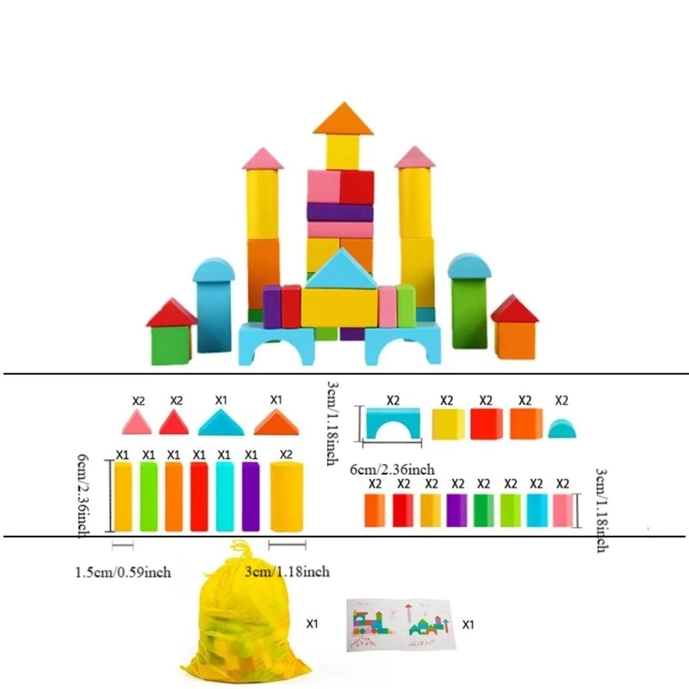 40PCS/SET Colorful Wooden Building Blocks Learning Sensory with Storage Bag Early Educational Toys Wooden 3D Stacking Blocks thumbnail 6