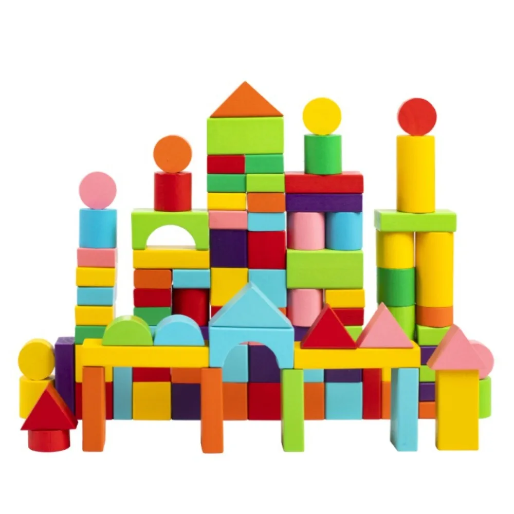 40PCS/SET Colorful Wooden Building Blocks Learning Sensory with Storage Bag Early Educational Toys Wooden 3D Stacking Blocks thumbnail 3