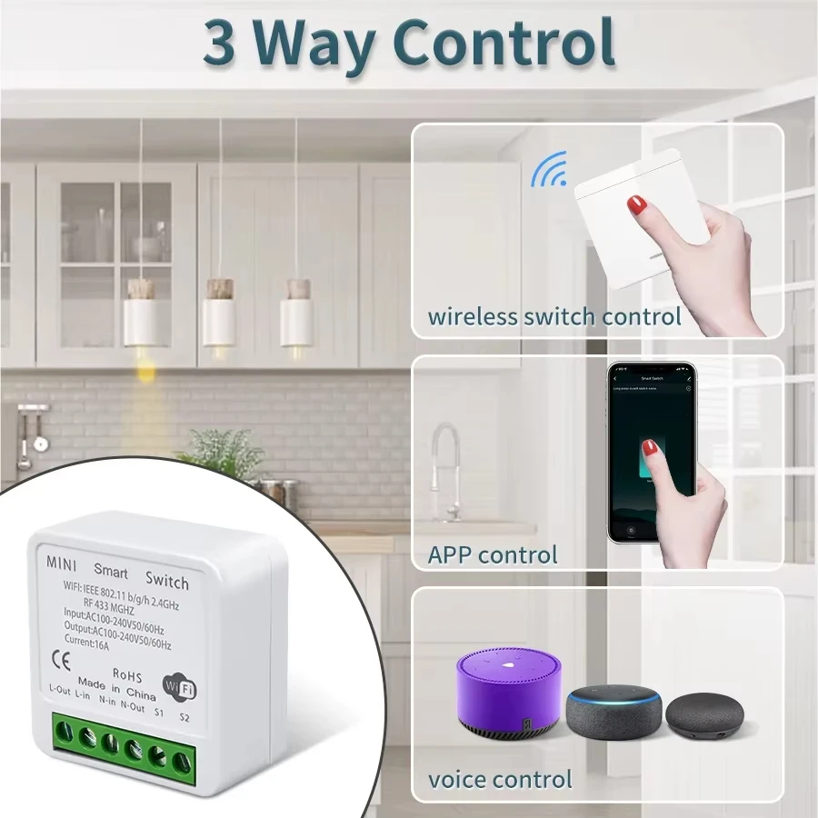 1/2/3 Gang Wireless Switch Wifi Smart RF 433MHz Remote Switch for Led Lighting Tuya Smart Life Voice Control Alexa Google Alice thumbnail 2